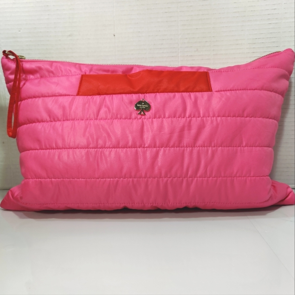 Kate Spade New York pink and orange large quilted cosmetic bag overnight bag